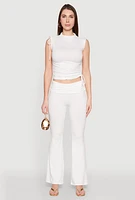 Womens Ruched Flare Leg Pants, White, Size XL