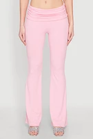 Womens Ruched Flare Leg Pants, Pink, Size L