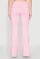Womens Ruched Flare Leg Pants, Pink, Size L