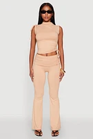 Womens Ruched Flare Leg Pants, Khaki, Size L