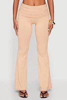 Womens Ruched Flare Leg Pants, Khaki, Size L