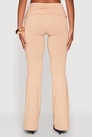 Womens Ruched Flare Leg Pants, Khaki, Size L