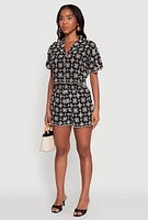 Womens Patterned Decorative Stitch Shirt, Multi, Size M