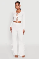 Womens Textured Knit Double Tie Front Crop Top,