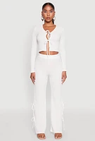Womens Textured Knit Double Tie Front Crop Top,