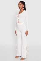 Womens Textured Knit Double Tie Front Crop Top,