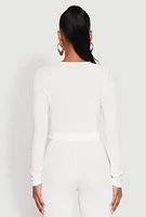 Womens Textured Knit Double Tie Front Crop Top,