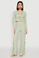 Womens Textured Knit Double Tie Front Crop Top,