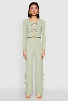 Womens Textured Knit Double Tie Front Crop Top,
