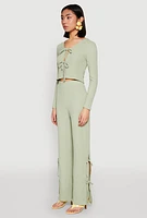 Womens Textured Knit Double Tie Front Crop Top,