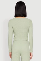 Womens Textured Knit Double Tie Front Crop Top,