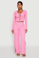 Womens Textured Knit Double Tie Front Crop Top, Pink, Size S