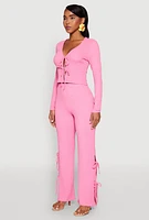 Womens Textured Knit Double Tie Front Crop Top, Pink, Size S