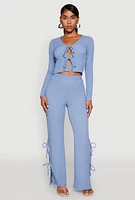 Womens Textured Knit Double Tie Front Crop Top,