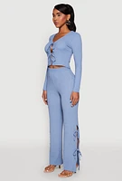 Womens Textured Knit Double Tie Front Crop Top,