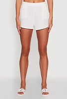 Womens Trendy Gauze Knit Shorts for Casual Summer Wear, White, Size M
