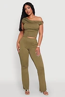 Womens High Waisted Textured Knit Boot Cut Pants, L