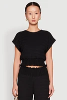 Womens Textured Knit Smocked Waist Top,