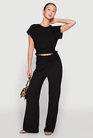 Womens Textured Knit Smocked Waist Top,