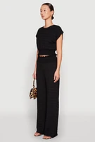 Womens Textured Knit Smocked Waist Top,