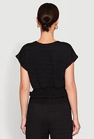 Womens Textured Knit Smocked Waist Top,