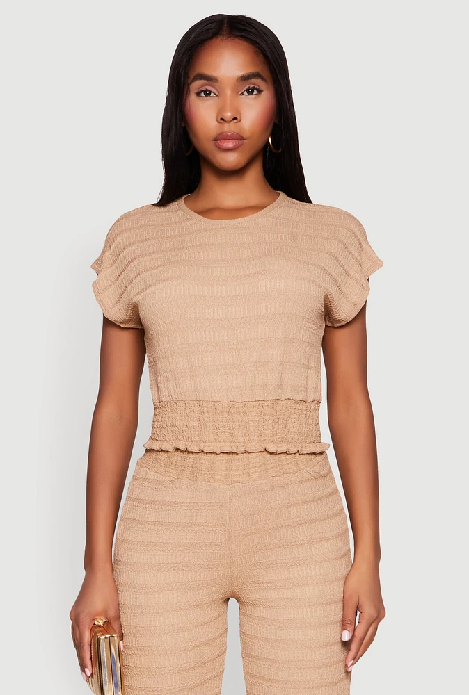 Womens Textured Knit Smocked Waist Top, M