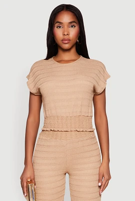 Womens Textured Knit Smocked Waist Top, M