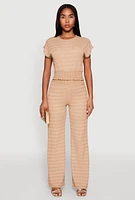 Womens Textured Knit Smocked Waist Top, M