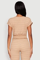 Womens Textured Knit Smocked Waist Top, M