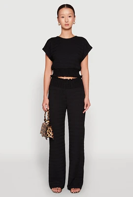 Womens Textured Knit Smocked Waist Pants, Black, Size M
