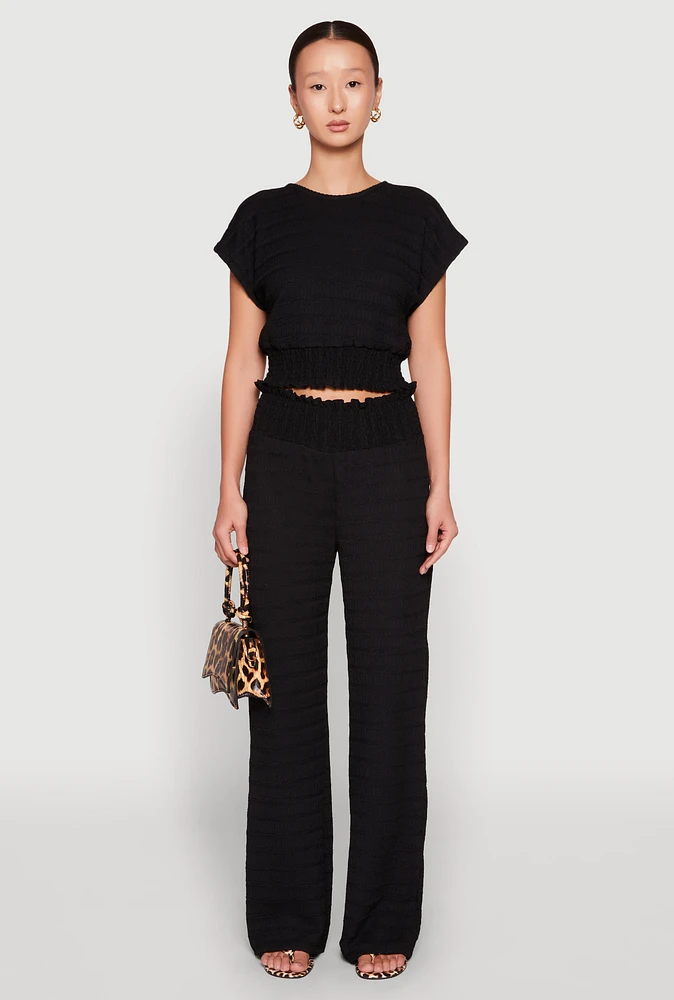 Womens Textured Knit Smocked Waist Pants,