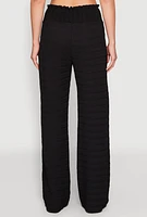 Womens Textured Knit Smocked Waist Pants, Black, Size M