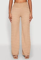 Womens Textured Knit Smocked Waist Pants, Khaki, Size L