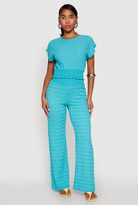 Womens Textured Knit Smocked Waist Pants,