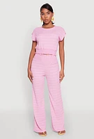 Womens Textured Knit Smocked Waist Pants, Pink, Size M