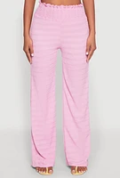 Womens Textured Knit Smocked Waist Pants, Pink, Size M