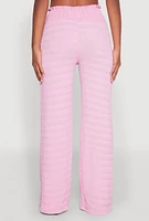 Womens Textured Knit Smocked Waist Pants, Pink, Size M
