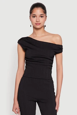 Womens Textured Knit One Shoulder Crop Top,