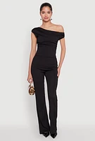 Womens Textured Knit One Shoulder Crop Top,