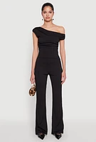 Womens Textured Knit One Shoulder Crop Top,