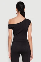Womens Textured Knit One Shoulder Crop Top,