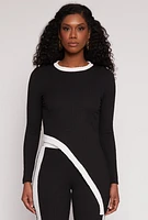Womens Textured Knit Asymmetrical Top, Black, Size M