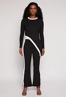 Womens Textured Knit Asymmetrical Top, Black, Size M
