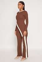 Womens Textured Knit Asymmetrical Top, Brown, Size M