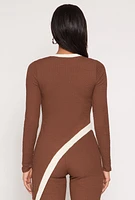 Womens Textured Knit Asymmetrical Top, Brown, Size M