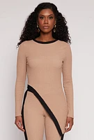 Womens Textured Knit Asymmetrical Top, Beige, Size M