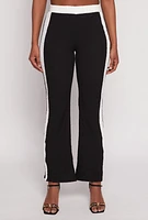 Womens Contrast Trim Textured Knit Pants, Black,