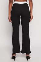 Womens Contrast Trim Textured Knit Pants, Black, Size M
