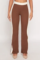 Womens Contrast Trim Textured Knit Pants, Brown,