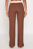 Womens Contrast Trim Textured Knit Pants, Brown,